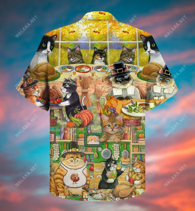 Happy Thanksgiving With Cats Hawaiian Shirt