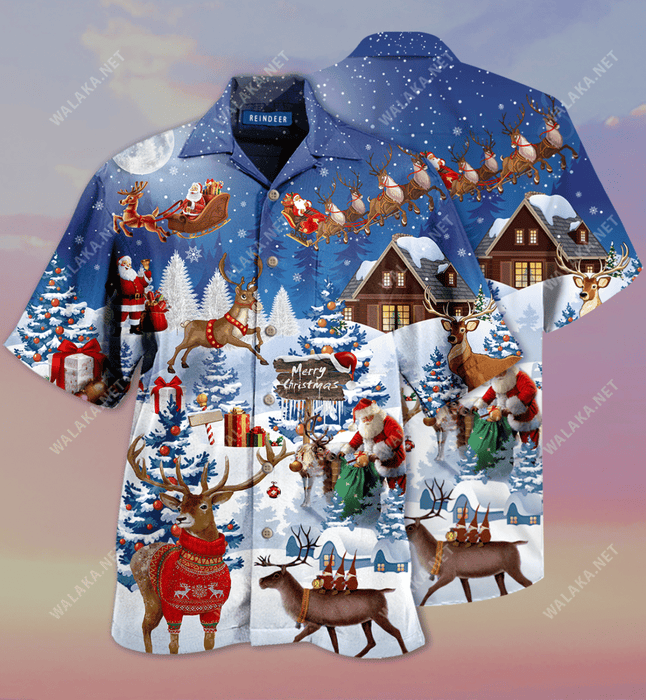 Santa Rides Reindeer To Christmas 2020 Hawaiian Shirt