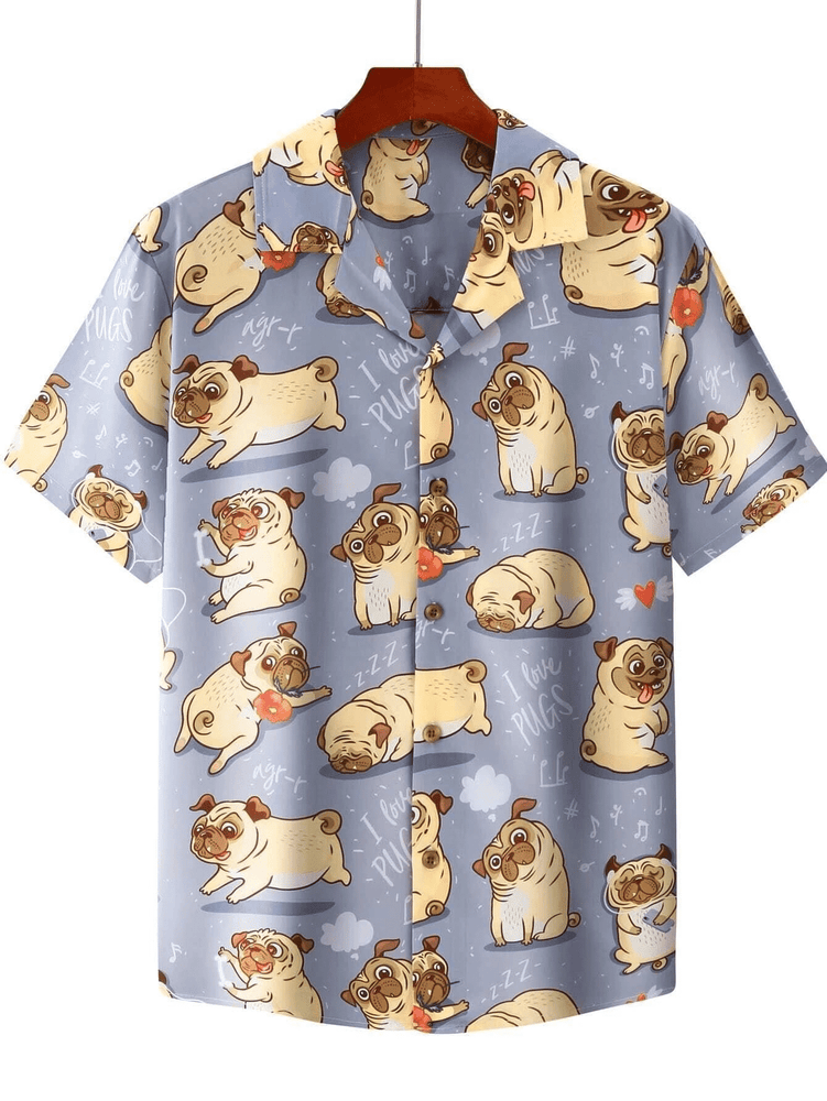 I Love Pugs Cute Dog Hawaiian Shirt AV000970