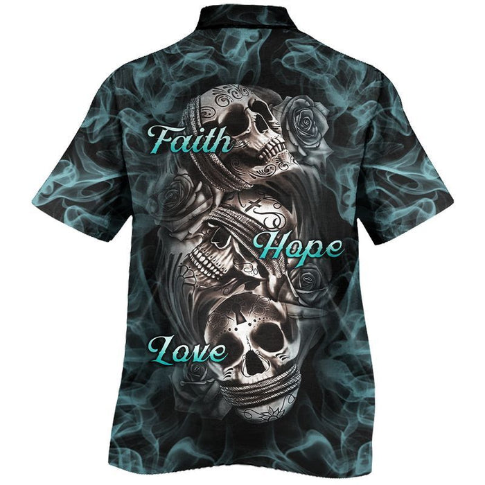 Faith Hope Love Skull Tattoo Unisex Hawaiian Shirt