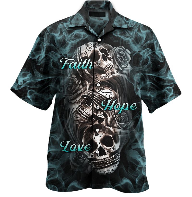 Faith Hope Love Skull Tattoo Unisex Hawaiian Shirt