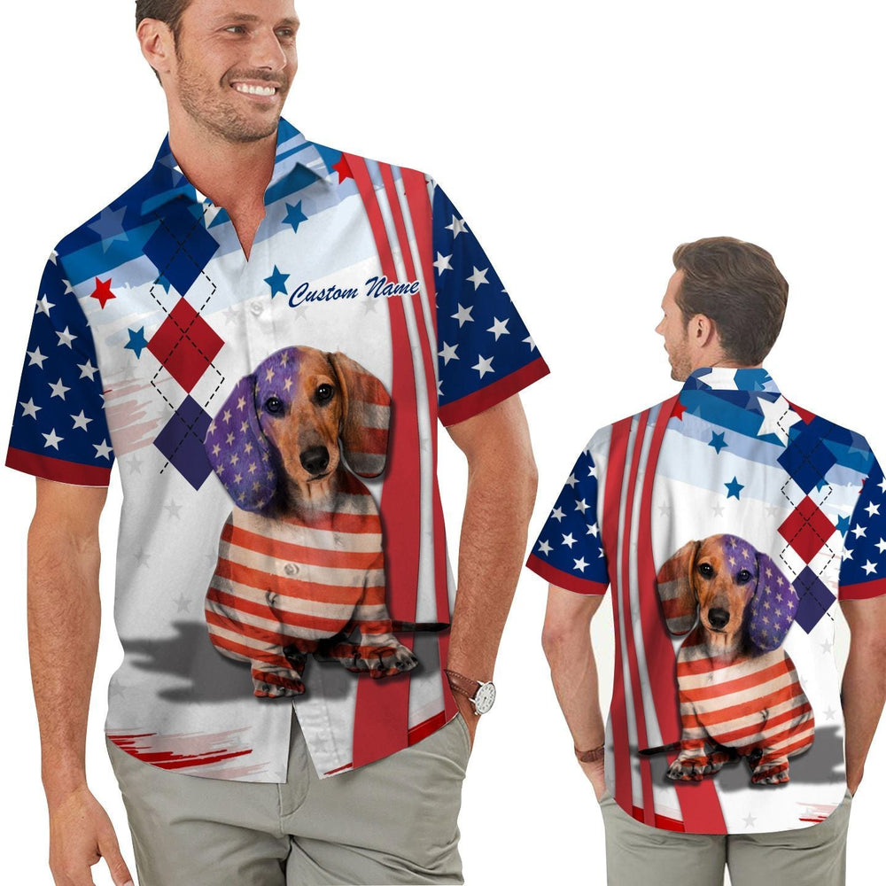 Weenie Dog Patriotic 4th Of July Personalized Dog Hawaiian Shirt