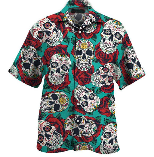 Sugar Skull And Rose Art Unisex Hawaiian Shirt