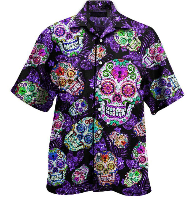 Flower Sugar Skull Art Unisex Hawaiian Shirt