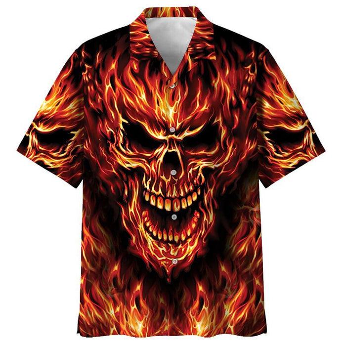 Red Flame Skull Art - Skull Unisex Hawaiian Shirt