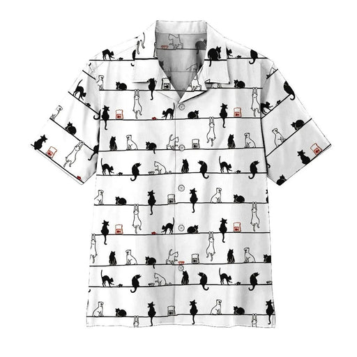 Cat Shirt - Black & White Cats On The Rope Hawaiian Shirt