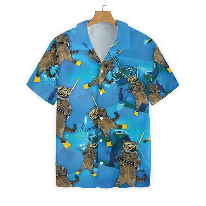 Funny Cats Freediving Aloha - Cat Hawaiian Shirt
