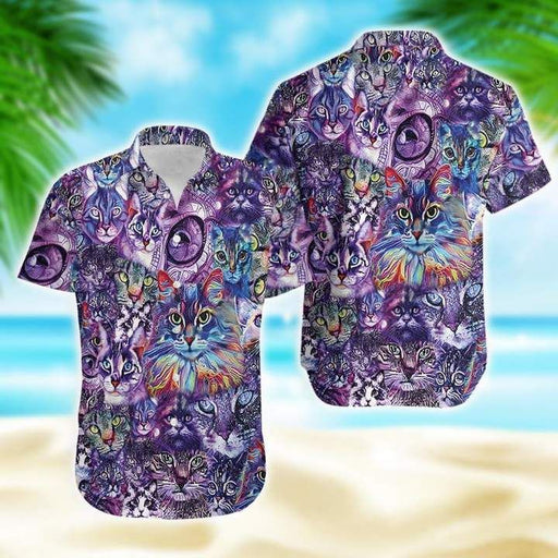 Cat Shirt - Colorful Galaxy Cat Hawaiian Shirt