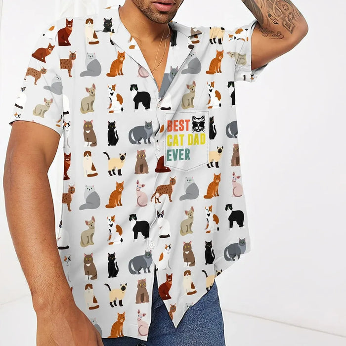 Cat Shirt - Best Cat Dad Ever Aloha Cat Pocket Hawaiian Shirt