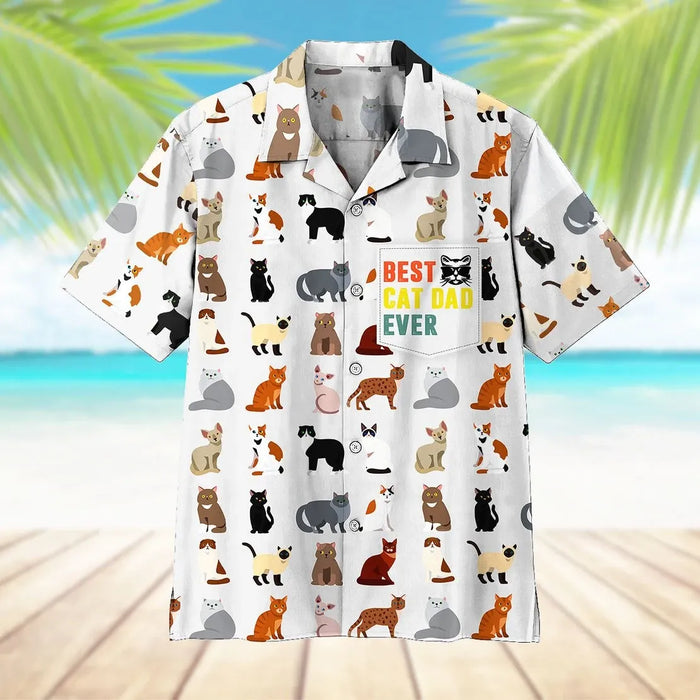 Cat Shirt - Best Cat Dad Ever Aloha Cat Pocket Hawaiian Shirt