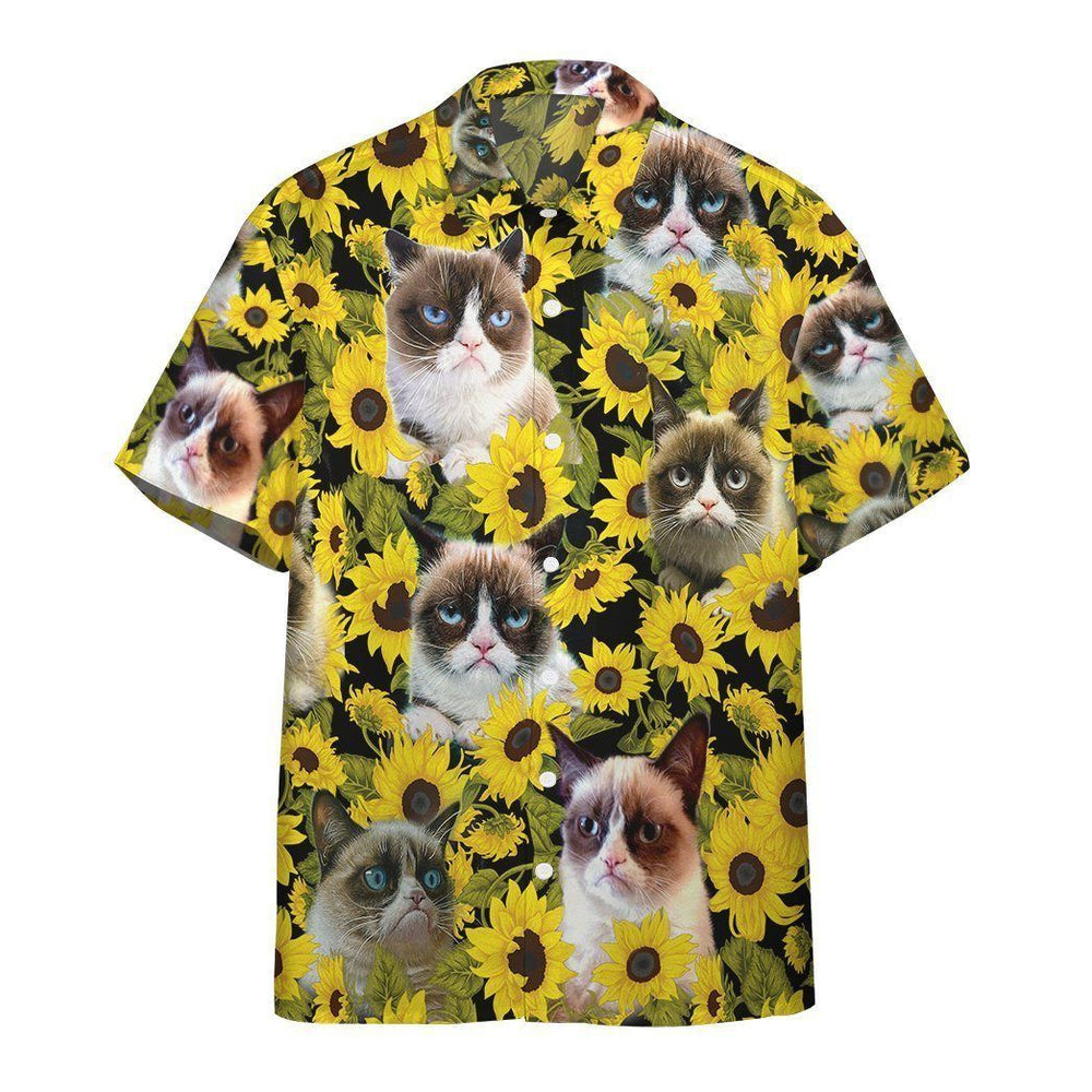 Grumpy Cat Shirt - Sunflower Aloha Cat Hawaiian Shirt