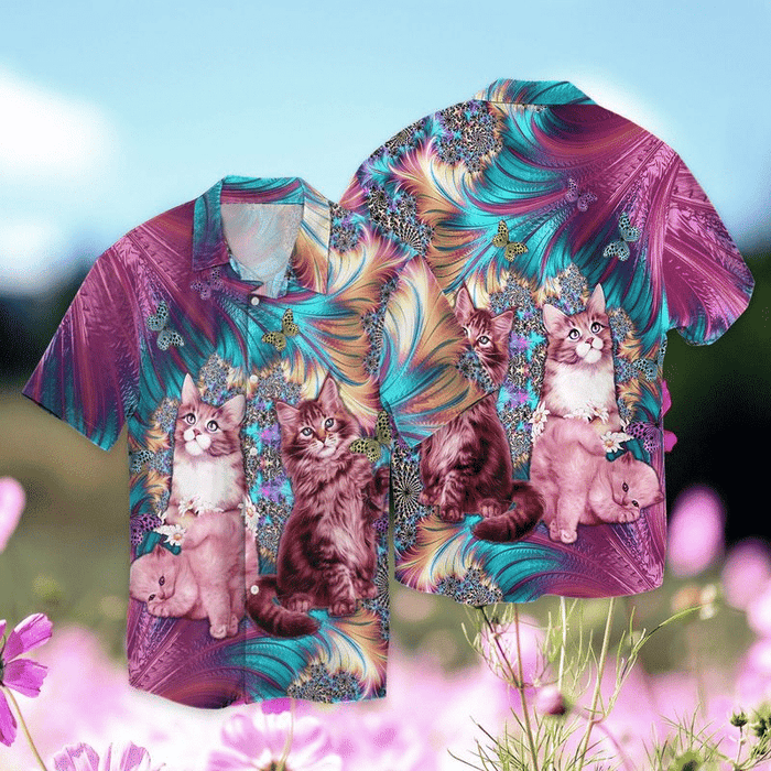 Maine Coon Cat Shirt - Flower Maine Coon Cat Purple Hawaiian Shirt