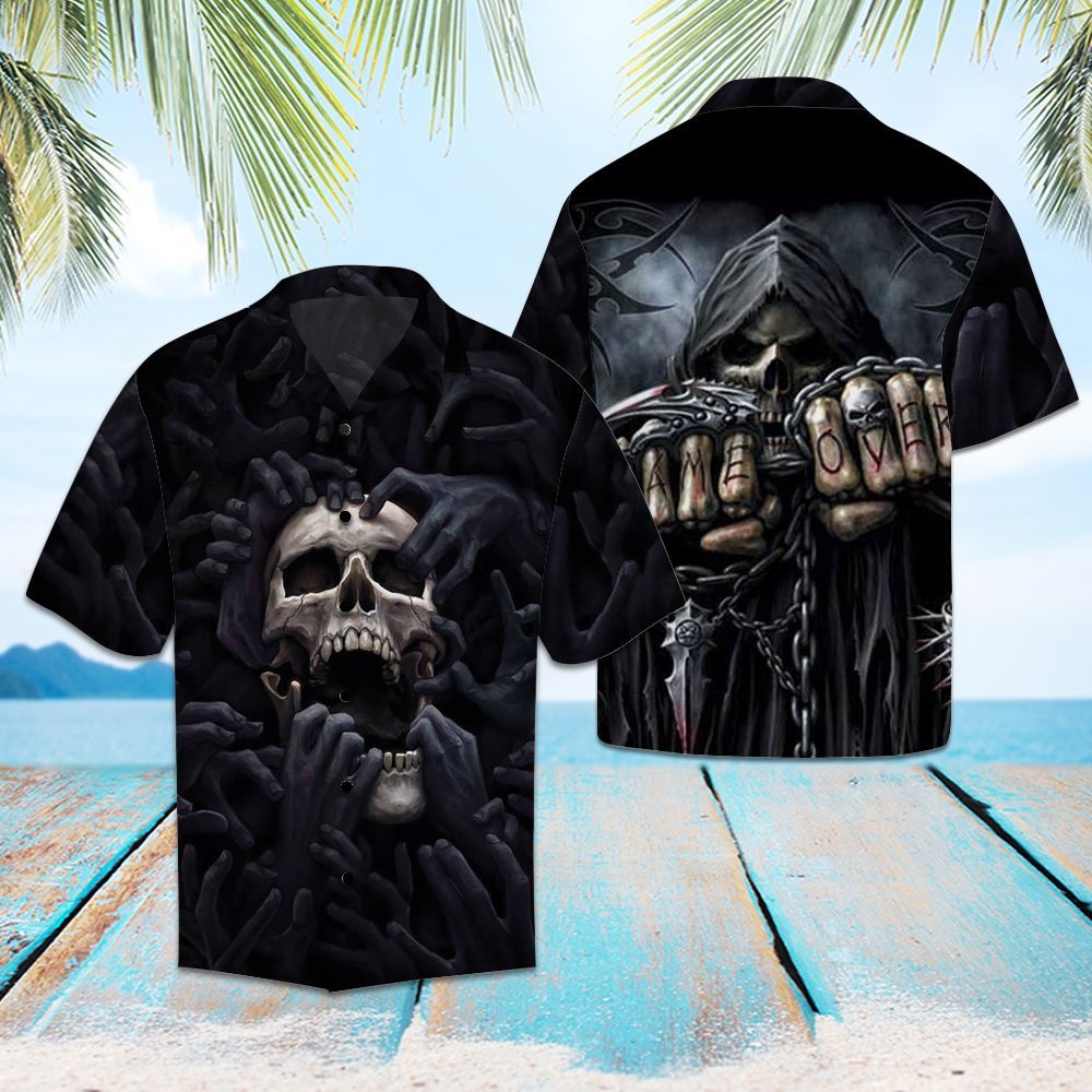 Skull Shirt - Skull Game Over Unisex Hawaiian Shirt