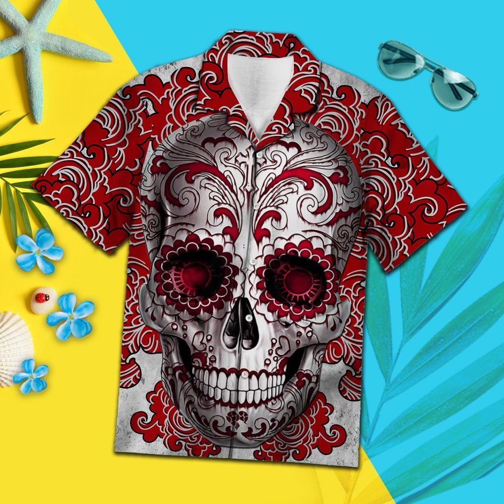 Skull Shirt - Skull Flowers Unisex Hawaiian Shirt