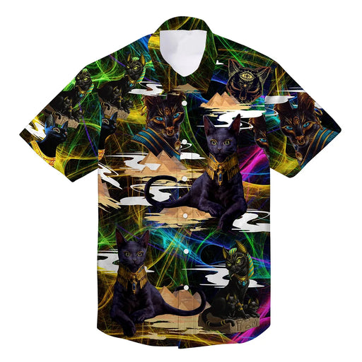 Cat Shirt - Egyptian Black Cat Pattern Hawaiian Shirt