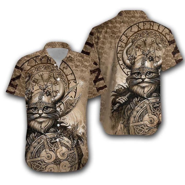 Viking Shirt - Nordic Warrior Viking Runes Classic Cat Viking Hawaiian Shirt