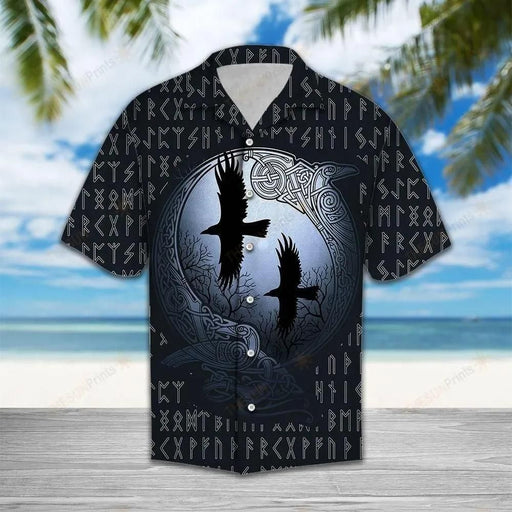 Viking Shirt - Viking Ravens Dark Blue Hawaiian Shirt