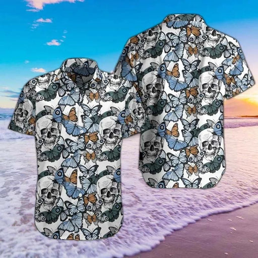 Skull Shirt - Skulls And Butterflies Multicolor Amazing Design Unisex Hawaiian Shirt