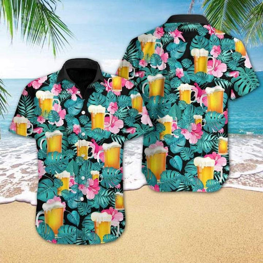 Beer Shirt - Hibiscus Shirts Beach Tropical - Beer Hawaiian Shirt