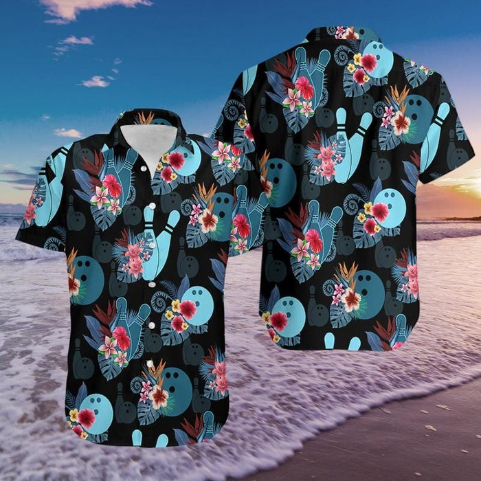 Unique Bowling Shirts - Playing Bowling Black Aloha Hawaiian Shirt