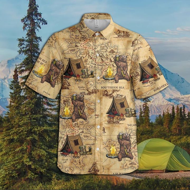 Beer Shirts - Camping Bear Beer Hawaiian Shirt