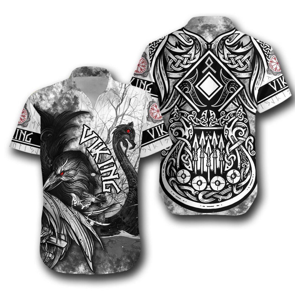Viking Shirts - Nordic Viking Raven And Drakkar - Viking Hawaiian Shirt