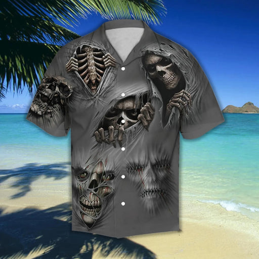 Skull Shirt - Loving Skull Gray Unique Design Unisex Hawaiian Shirt