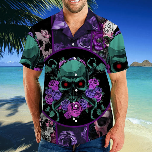 Skull Shirt - Skull Rose Purple Best Design Unisex Hawaiian Shirt