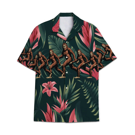 Tropical Bigfoot With Pink Flower Pattern - Bigfoot Hawaiian Shirt