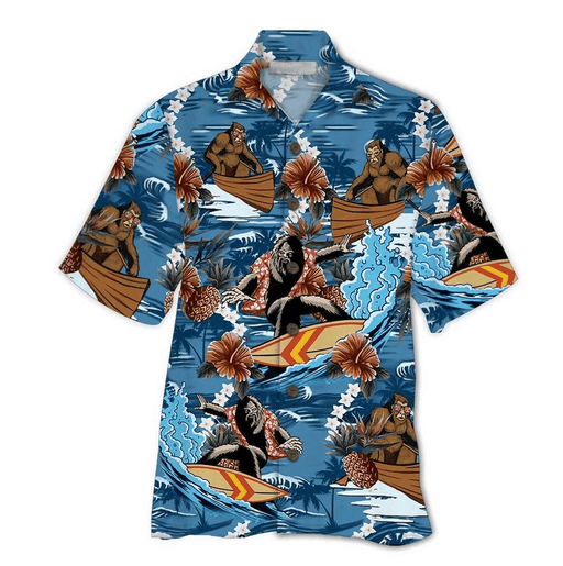 Bigfoot Surfing On The Beach - Bigfoot Hawaiian Shirt