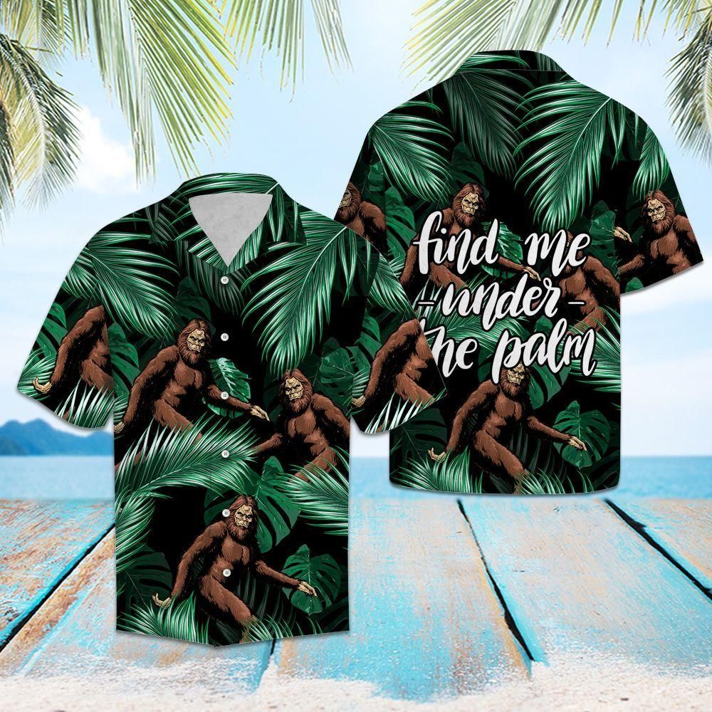 Bigfoot Under The Palm Green Unique Design - Bigfoot Hawaiian Shirt
