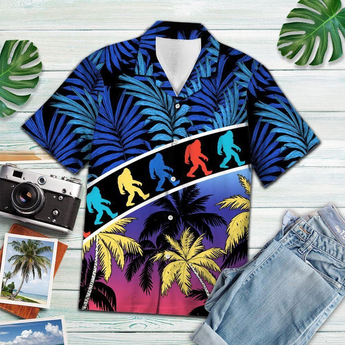 Vacation Tropical Coconut Palm Bigfoot Colorful Best Design - Bigfoot Hawaiian Shirt