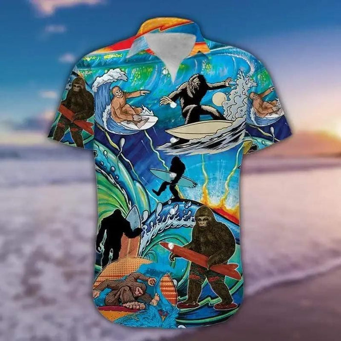 Cool Bigfoot Surfing Colorful Unique - Bigfoot Hawaiian Shirt