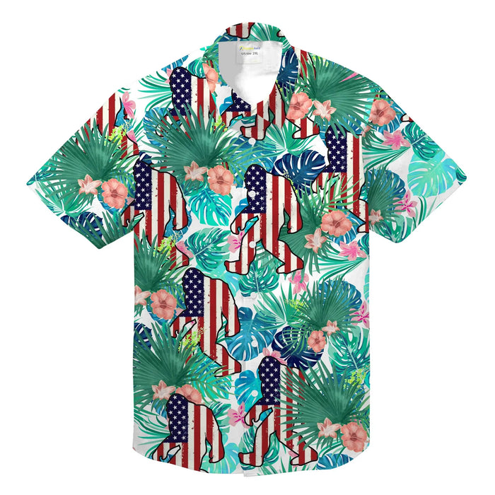 Bigfoot Tropical American Flag - Bigfoot Hawaiian Shirt