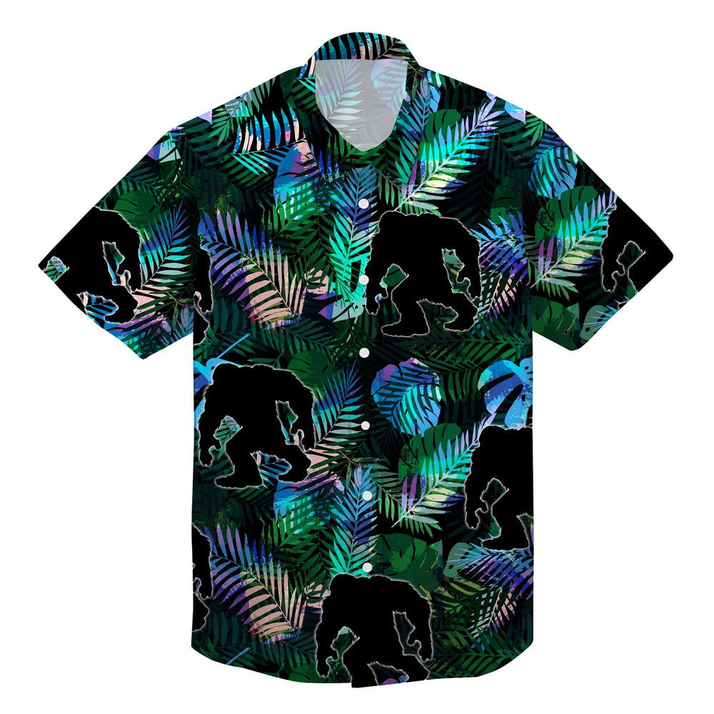 Bigfoot Tropical Hologram Aloha Pattern - Bigfoot Hawaiian Shirt
