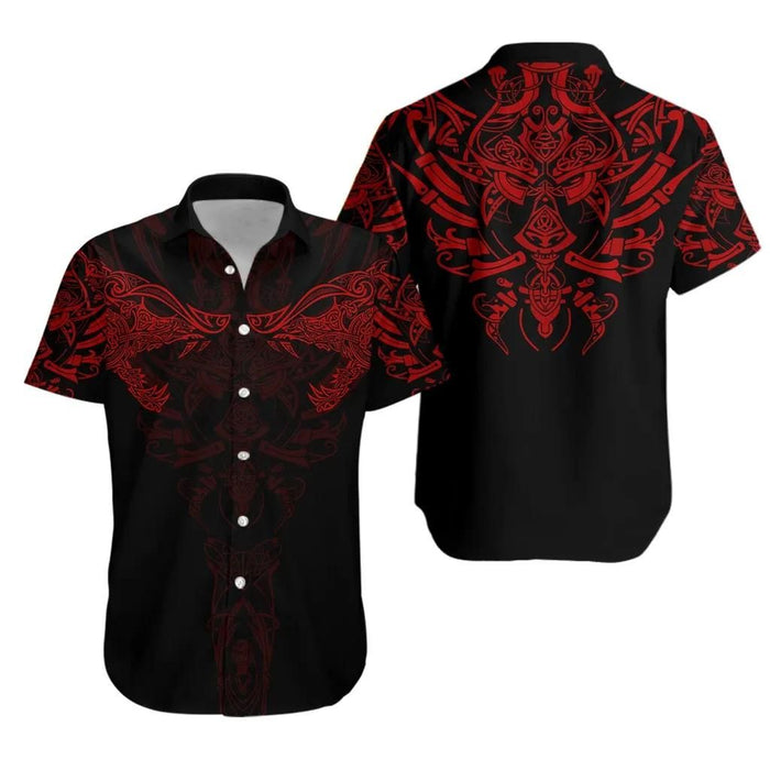 Viking Shirts - Nordic Geki Freki Viking Wolf Red Colorful Unique - Viking Hawaiian Shirt