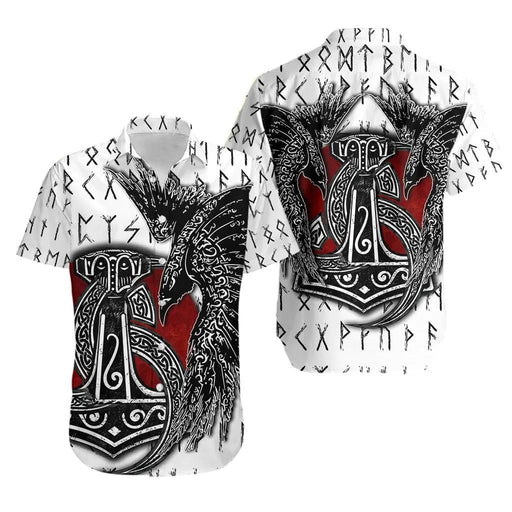 Viking Shirts - Nordic Viking The Triple Horn Of Odin And White Raven Colorful Unique - Viking Hawaiian Shirt