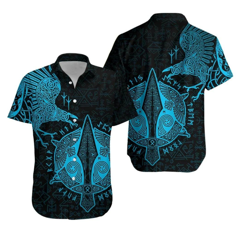 Viking Shirts - Nordic Viking Valhalla Raven Colorful - Viking Hawaiian Shirt