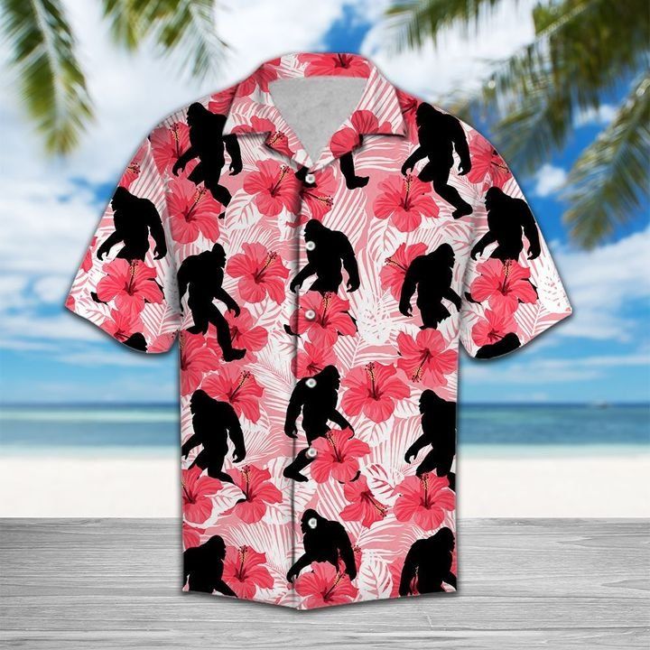 Tropical Flowers Hibiscus Bigfoot Pink - Bigfoot Hawaiian Shirt