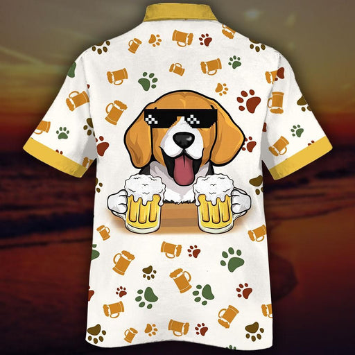 White Beagle Shirt - Dog With Beer Hawaiian Shirt Lemon