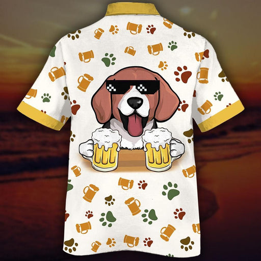 White Beagle Shirt - Dog With Beer Hawaiian Shirt Red