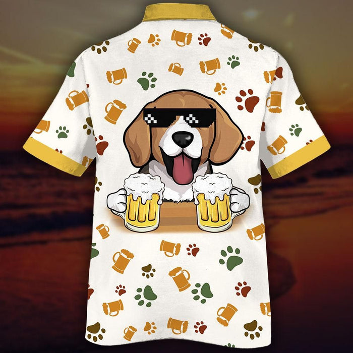 White Beagle Shirt - Dog With Beer Hawaiian Shirt Brown