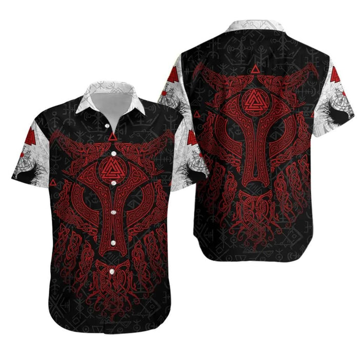 Viking Shirts - Red Viking Wolf And Raven Colorful Unique - Viking Hawaiian Shirt