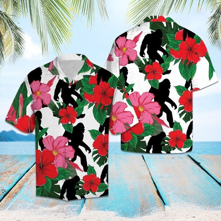 Bigfoot And Hibiscus Colorful - Bigfoot Hawaiian Shirt