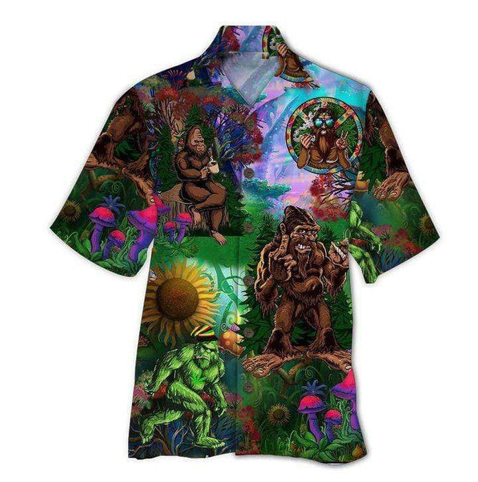 Funny Hippie Bigfoot Green - Bigfoot Hawaiian Shirt