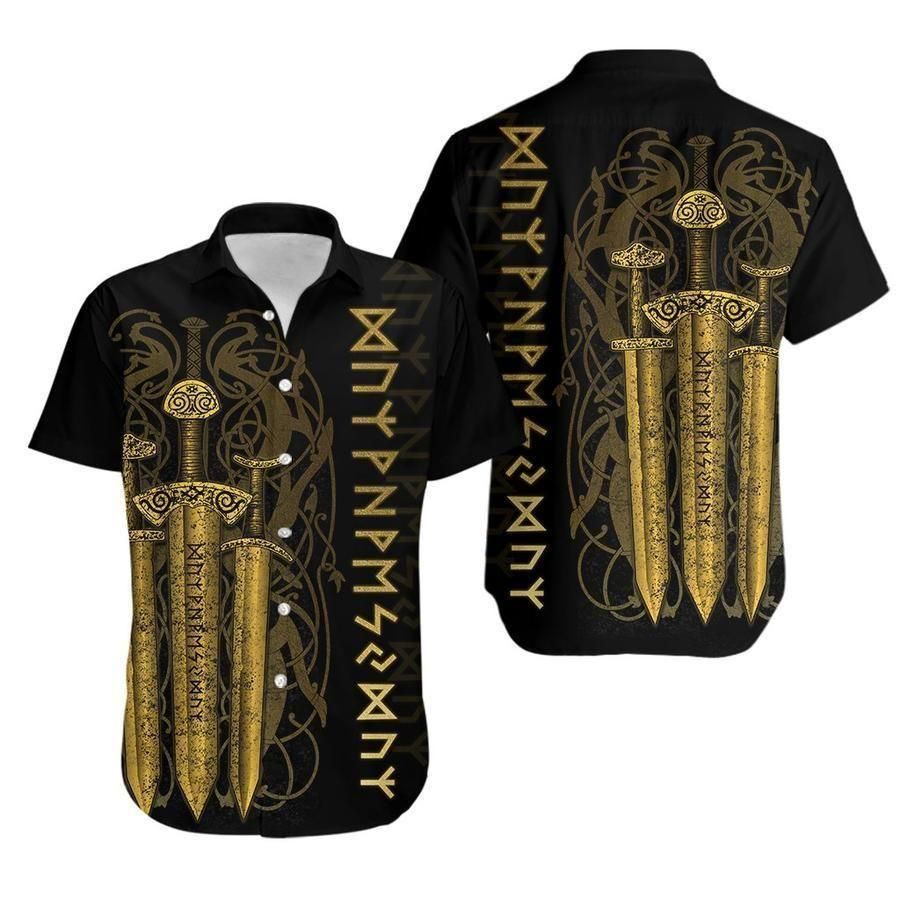 Viking Shirts - Nordic Warrior Viking Sword Gold Colorful Awesome Unique - Viking Hawaiian Shirt