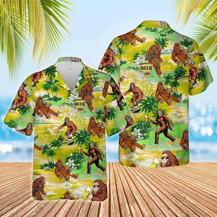 Bigfoot Drink Beer Vintage Aloha - Beer Hawaiian Shirt