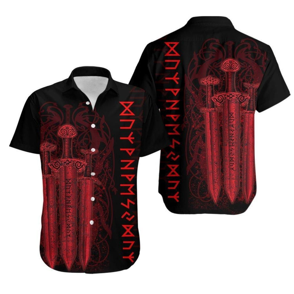 Viking Shirts - Nordic Warrior Viking Sword Red Colorful Awesome Unique - Viking Hawaiian Shirt