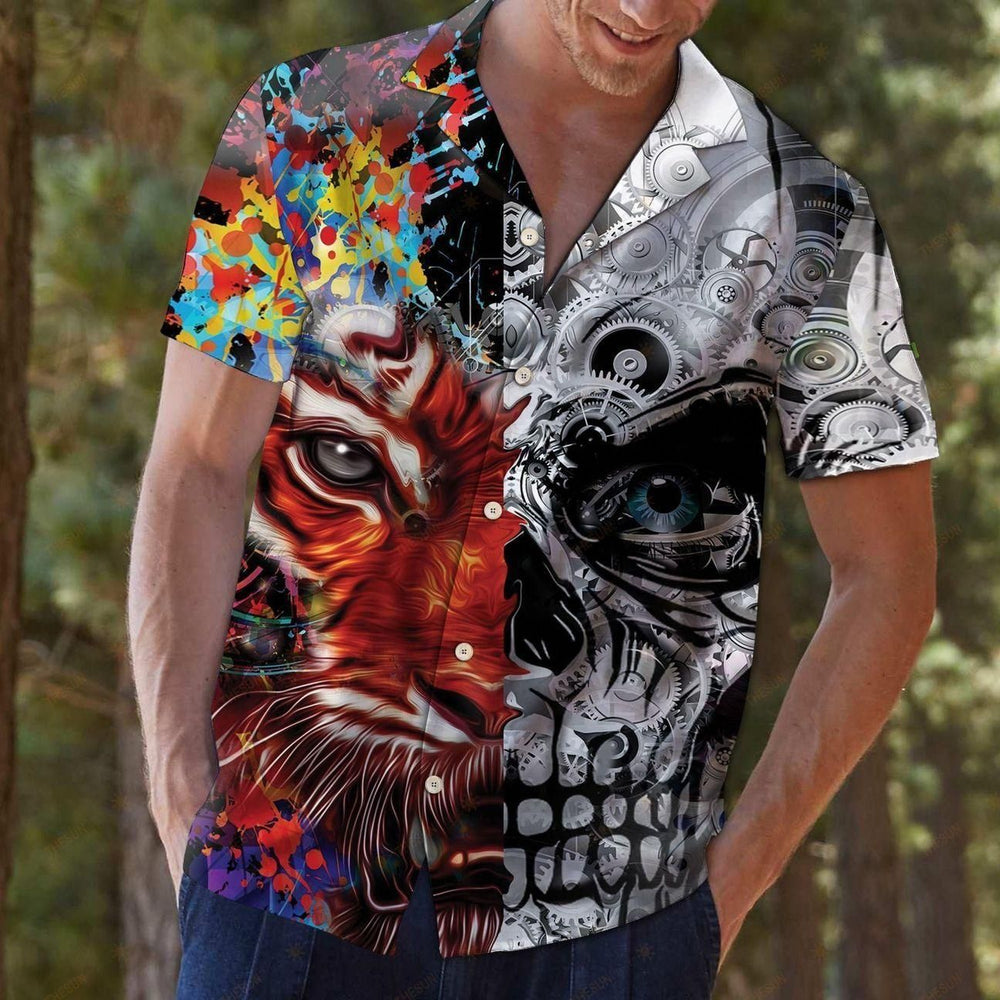 Skull Shirt - Tiger Skull Multicolor Unique Design Unisex Hawaiian Shirt