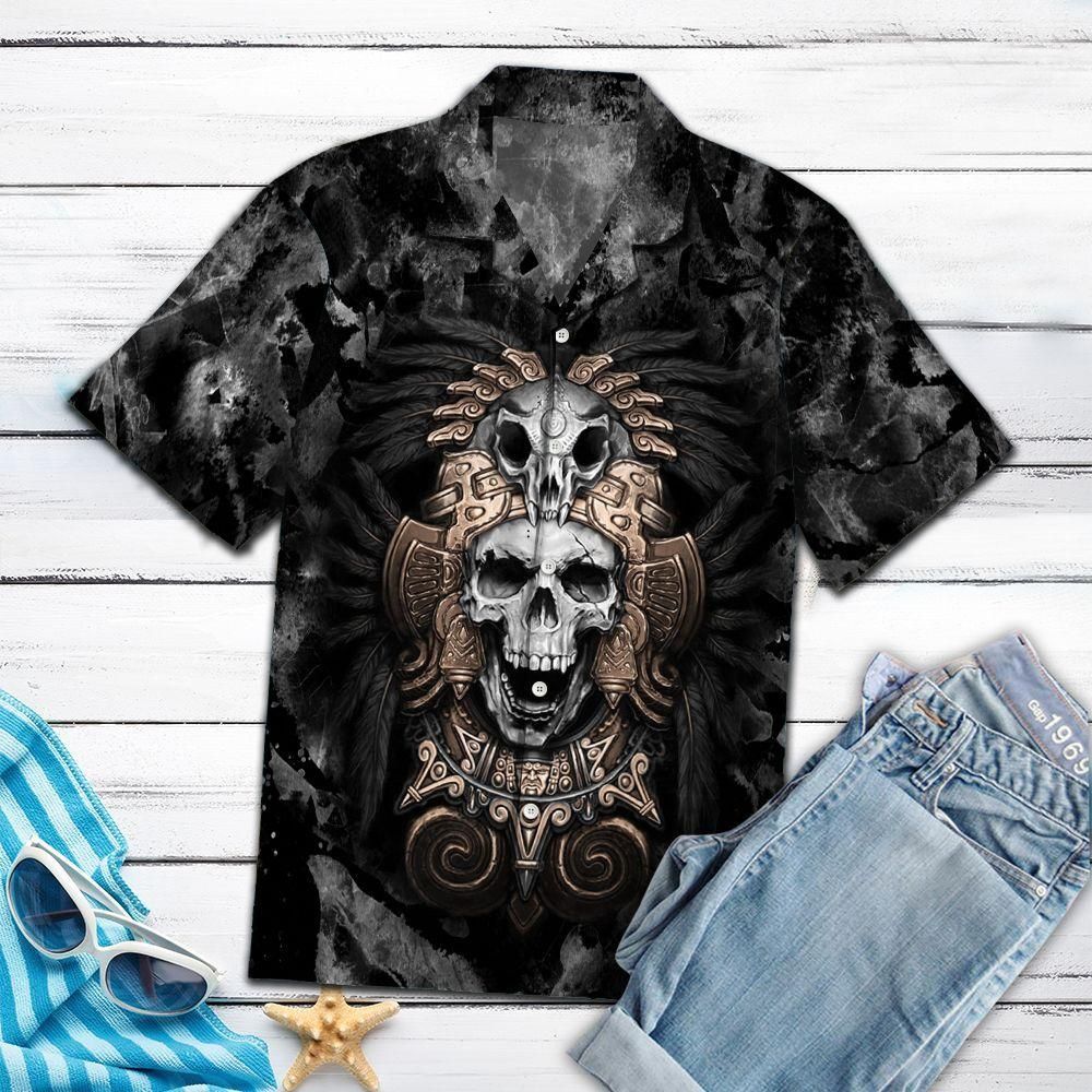 Skull Shirt - Aztec Skull Warrior Unisex Hawaiian Shirt